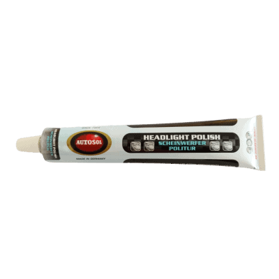 AUTOSOL® Headlight Polish tube for vehicle headlight restoration.