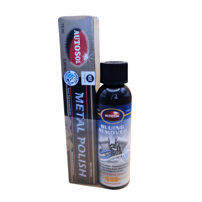 Autosol® South Africa metal polish and bluing remover bottle with packaging.